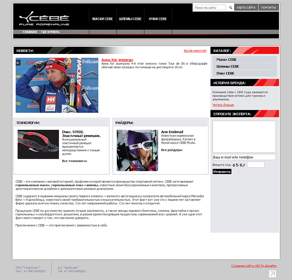 Homepage of the website